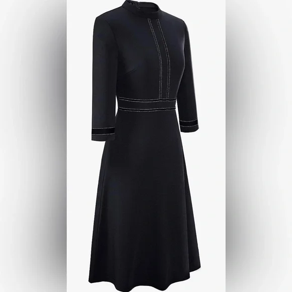 HOMEYEE Women's Chic Crew Neck 3/4 Sleeve Party Homecoming Aline Dress - Picture 3 of 4